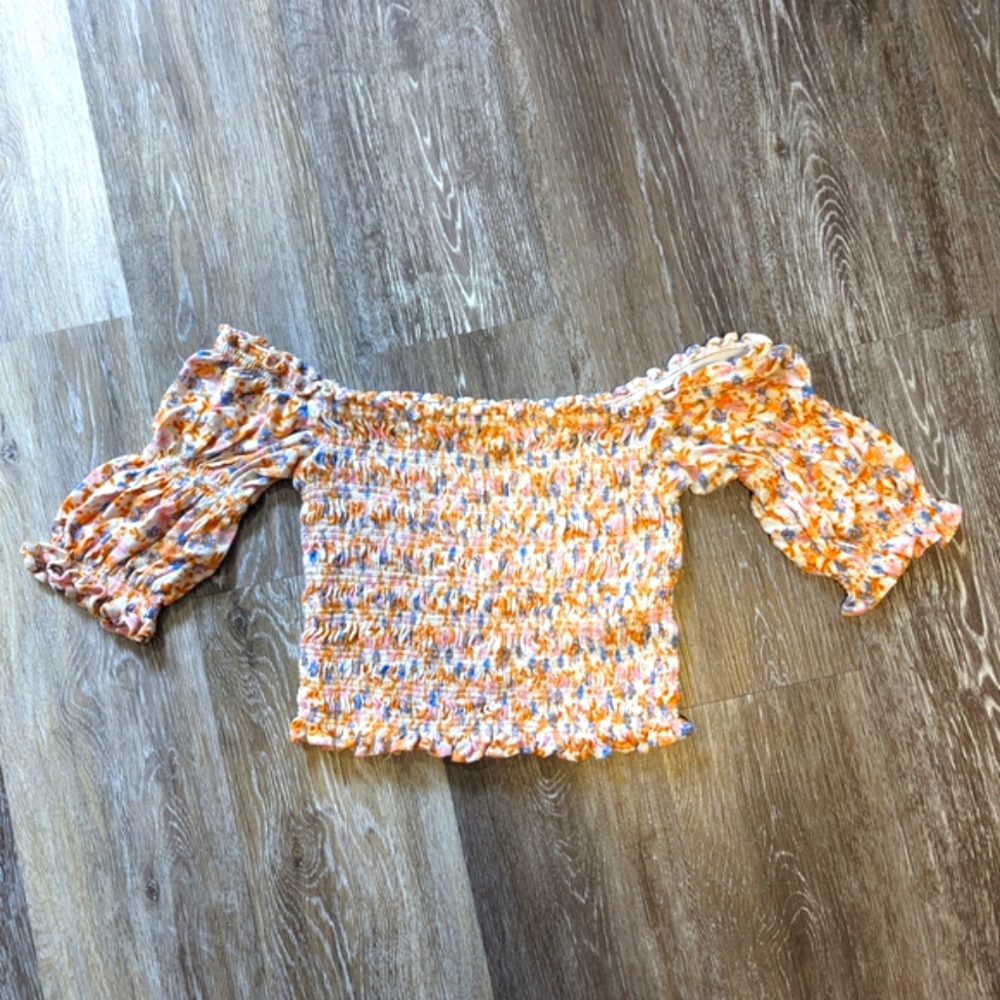 Urban Outfitters Cropped Multicolor Ruffle Textured Top